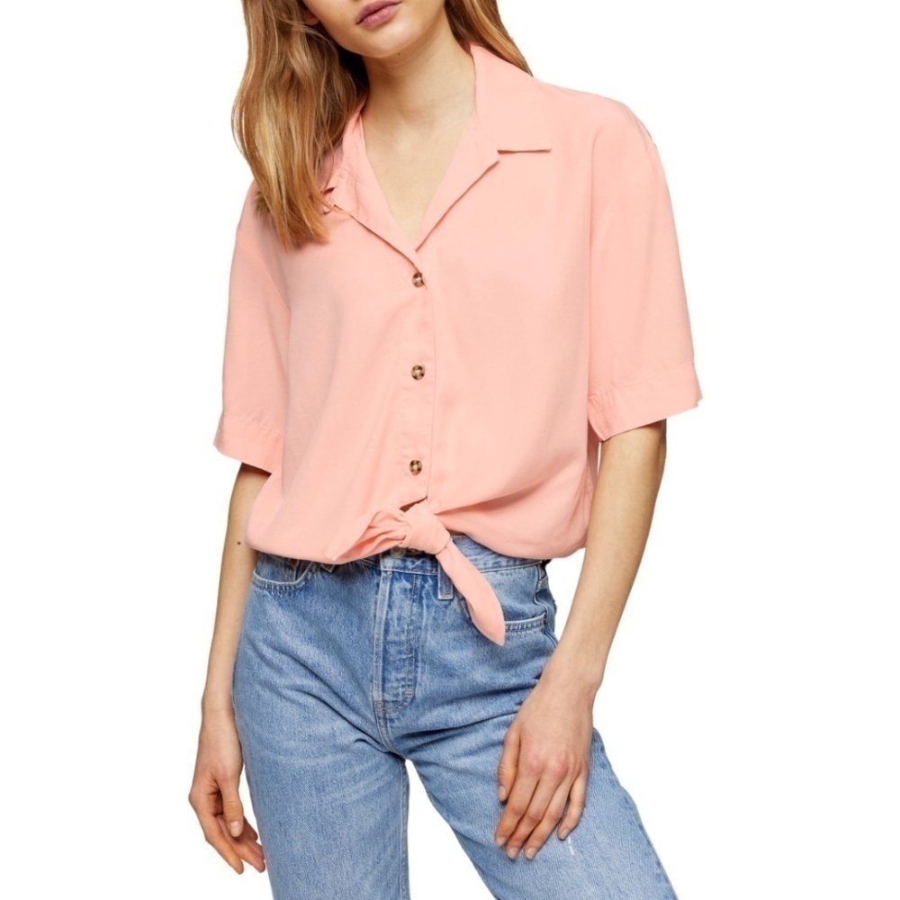 Topshop Demi Casual Knot Front Button-Up Shirt